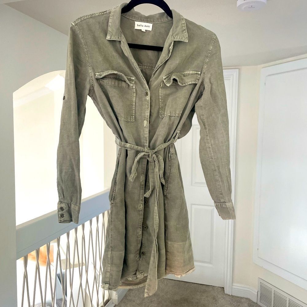 Bella Dahl Olive Green Shirt Dress, XS